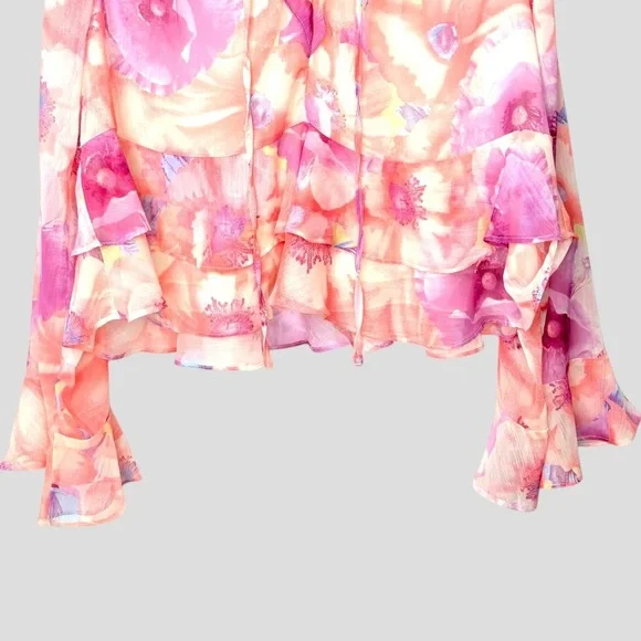 VICI Womens S Sheer Fairy Oversized Ruffle Blouse Whimsical Romantic Blush - Picture 2 of 9